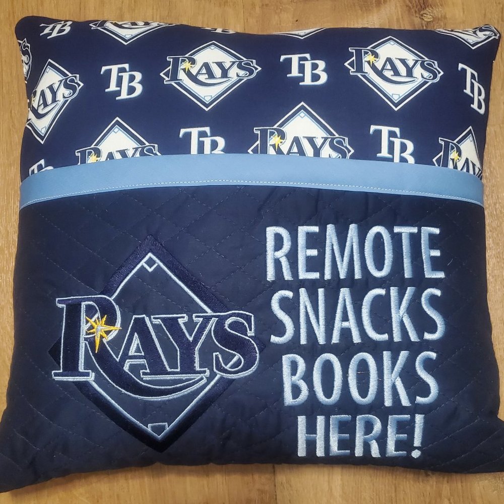 Tampa Bay Rays Reading Book Pocket Pillow Embroidered.  16"x16"